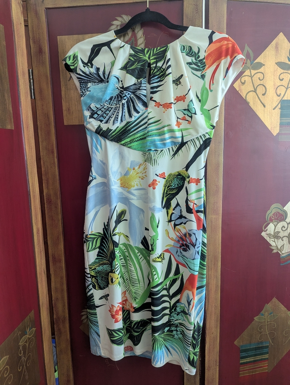 Roberto Cavalli Tropical Birds Cap Sleeves Summer Dress Italy 42 US 6 Designer